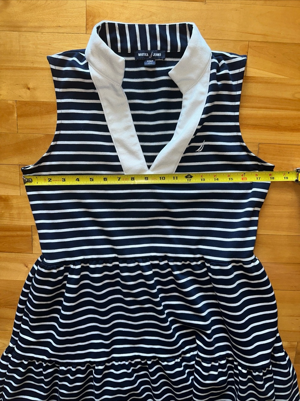 NAUTICA Tiered Mini Dress Womens S Navy White Striped Sleeveless Pockets - Picture 7 of 11